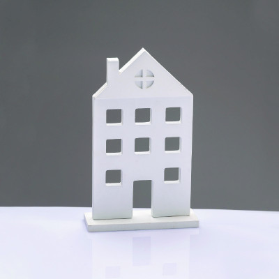 ^WOODEN DECORATIVE WHITE HOUSE WITH BASE ΔΙΑΚΟΣΜΗΤΙΚΟ ΜΟΤΙΦ 14*5*23cm^  -X062372
